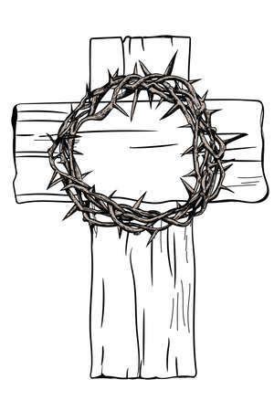 A holy cross and a crown of thorns with the nails of Jesus Christ. Symbols of Christianity. Vector drawing.のイラスト素材