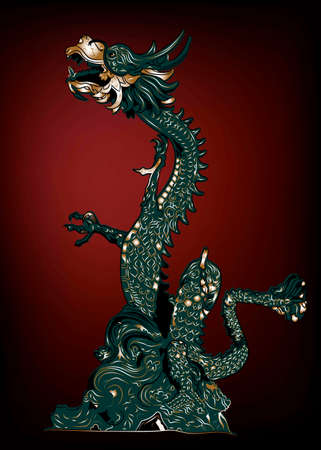 Chinese dragon on a red background vector illustration.のイラスト素材