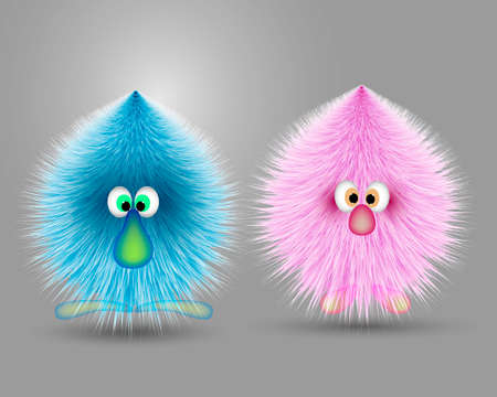 A pair of fluffy animated animalsのイラスト素材