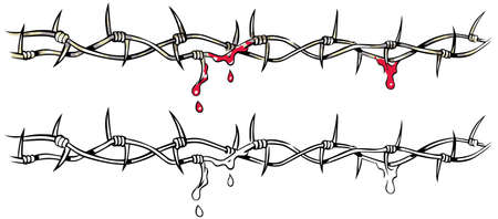 Vector illustration of barbed wire and splattered red blood.のイラスト素材