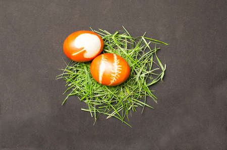 Painted easter eggs on grass
