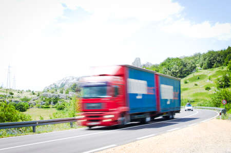 Trip with a car on highwayの写真素材