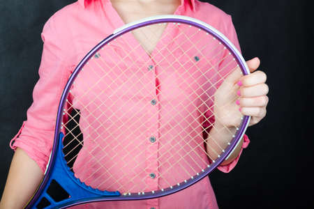 Business woman ready to play tennisの写真素材