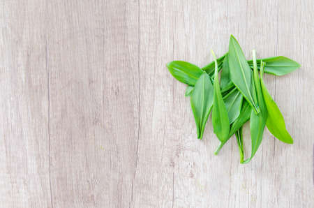 Fresh wood garlic on woodの写真素材