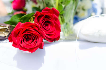 Red roses on wedding dayの写真素材