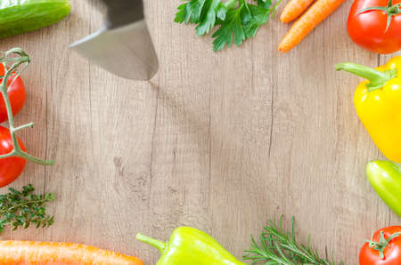 Mix vegetables on wooden tableの写真素材
