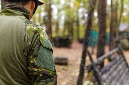Army soldier in forestの写真素材