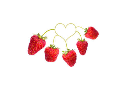 strawberries isolated on green backgroundの写真素材