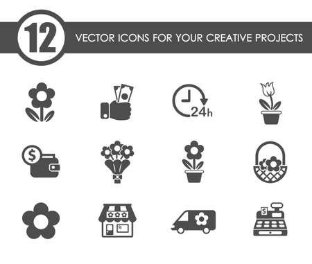 flower shop vector iconsのイラスト素材
