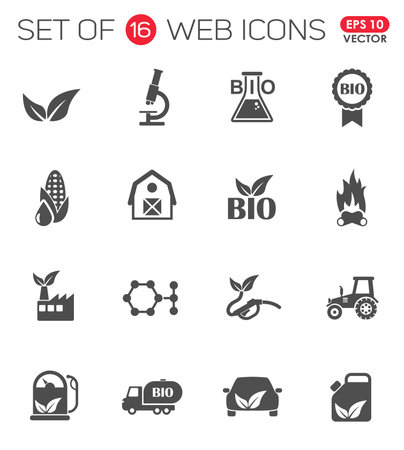 Bio fuel. Set of 16 high quality web iconsのイラスト素材