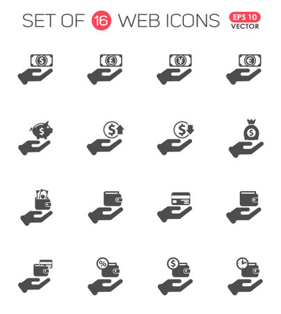 hand and money icon setのイラスト素材