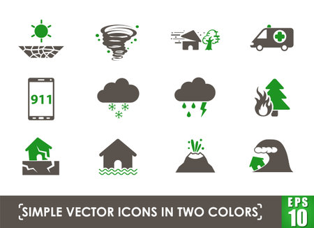 natural disasters simple vector icons in two colorsのイラスト素材
