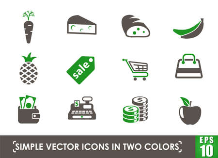grocery store simple vector icons in two colorsのイラスト素材