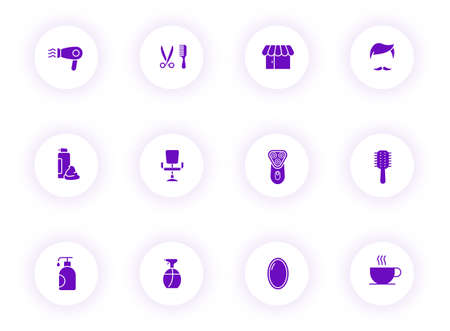 barbershop purple color vector icons on light round buttonsのイラスト素材