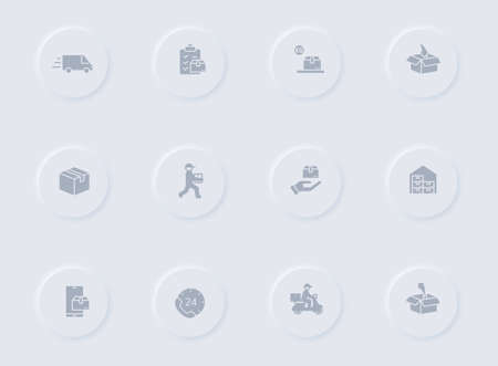 delivery gray vector icons on round rubber buttonsのイラスト素材