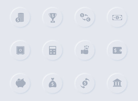 money and finance gray vector icons on round rubber buttonsのイラスト素材