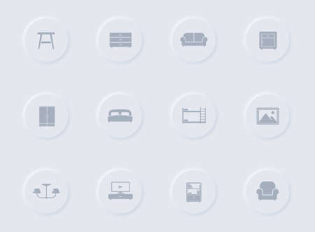 furniture gray vector icons on round rubber buttonsのイラスト素材