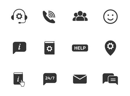 support black vector icons isolated on white background. support icon set for web, mobile apps, ui design and printのイラスト素材