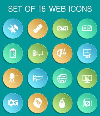 engineering web icons on colorful roundのイラスト素材