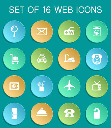 hotel service web icons on colorful roundのイラスト素材