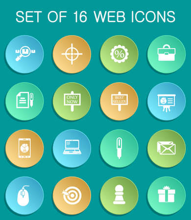 marketing web icons on colorful roundのイラスト素材
