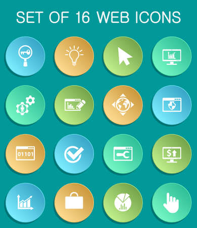 seo web icons on colorful roundのイラスト素材