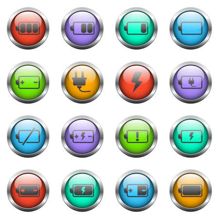 battery vector icons on color glass buttonsのイラスト素材