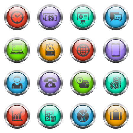 business vector icons on color glass buttonsのイラスト素材