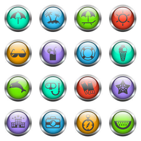 beach vector icons on color glass buttonsのイラスト素材
