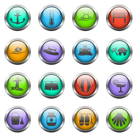 beach vector icons on color glass buttonsのイラスト素材