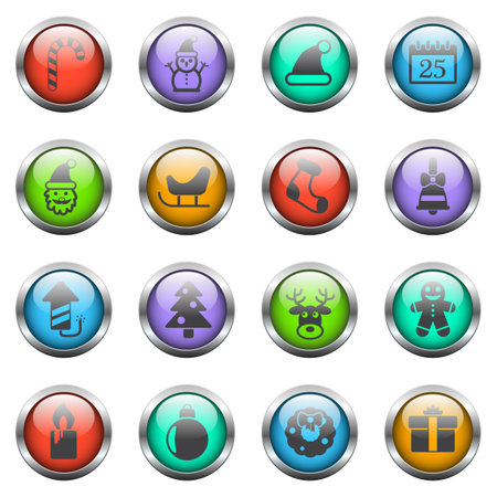 christmas vector icons on color glass buttonsのイラスト素材