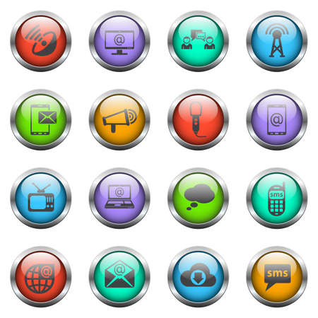 communication vector icons on color glass buttonsのイラスト素材