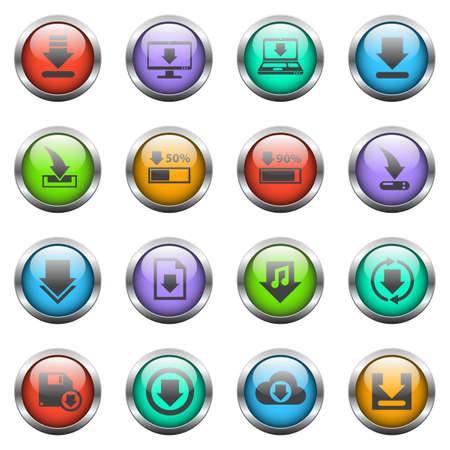 download vector icons on color glass buttonsのイラスト素材