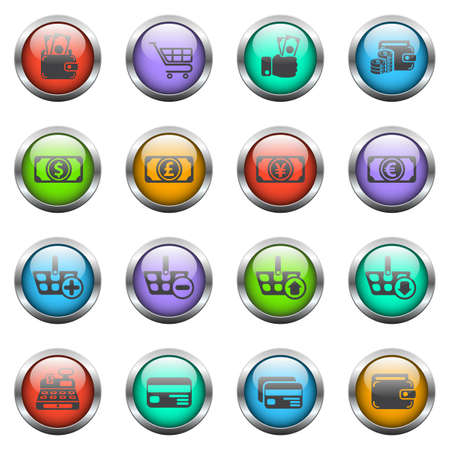 e-commerce vector icons on color glass buttonsのイラスト素材