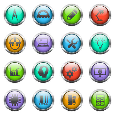 engineering vector icons on color glass buttonsのイラスト素材