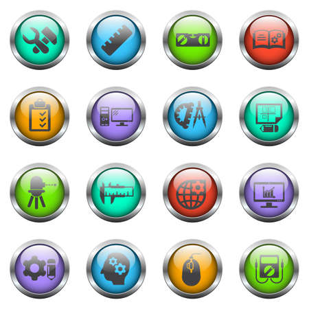 engineering vector icons on color glass buttonsのイラスト素材