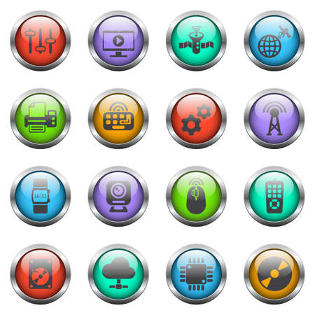hi tech vector icons on color glass buttonsのイラスト素材