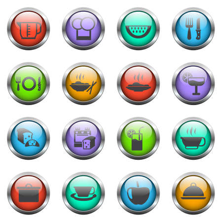 kitchen vector icons on color glass buttonsのイラスト素材