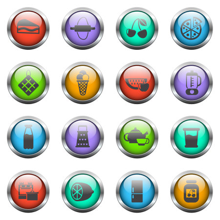 kitchen vector icons on color glass buttonsのイラスト素材