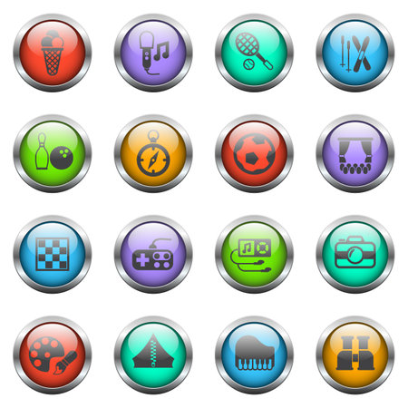 leisure vector icons on color glass buttonsのイラスト素材