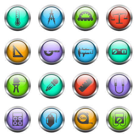 measuring tools vector icons on color glass buttonsのイラスト素材