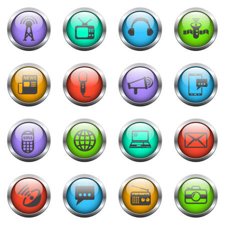 media vector icons on color glass buttonsのイラスト素材