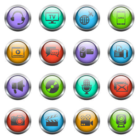 media vector icons on color glass buttonsのイラスト素材
