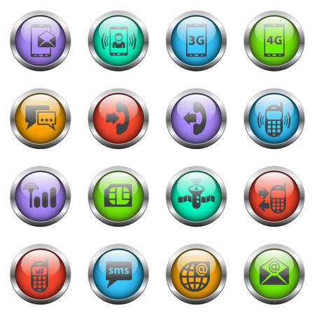mobile connection vector icons on color glass buttonsのイラスト素材