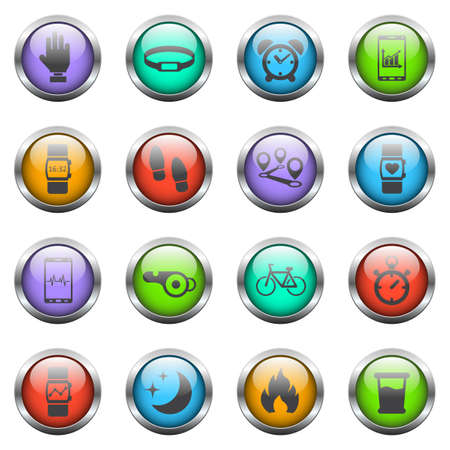 monitoring apps vector icons on color glass buttonsのイラスト素材