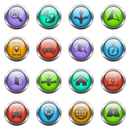 navigation vector icons on color glass buttonsのイラスト素材