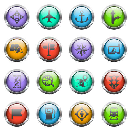 navigation vector icons on color glass buttonsのイラスト素材