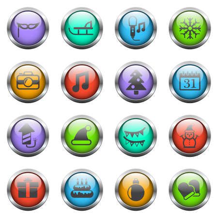new year vector icons on color glass buttonsのイラスト素材