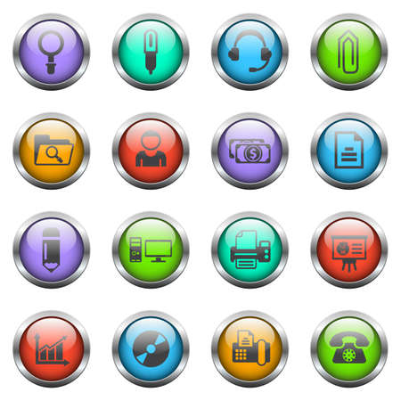 office vector icons on color glass buttonsのイラスト素材