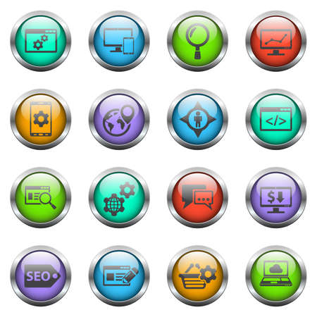seo vector icons on color glass buttonsのイラスト素材